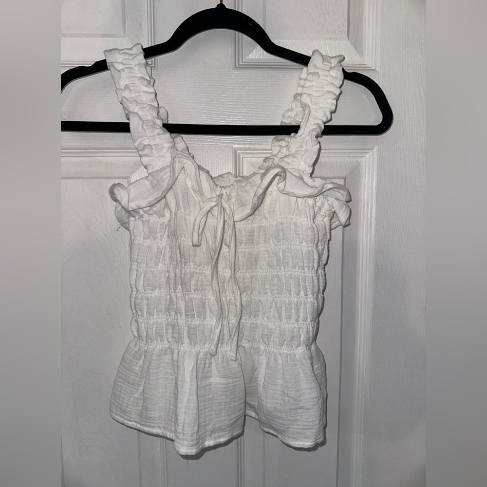 STATEMENT White Ruffled Tank Top (S)